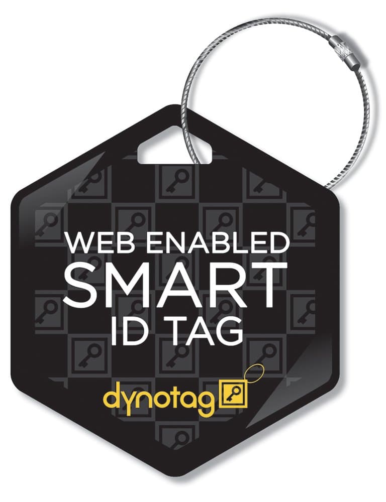 Web Enabled Smart Deluxe Steel Property ID Tag + Steel Ring, with DynoIQ™ & Lifetime Recovery Service. Hexagon (Black)