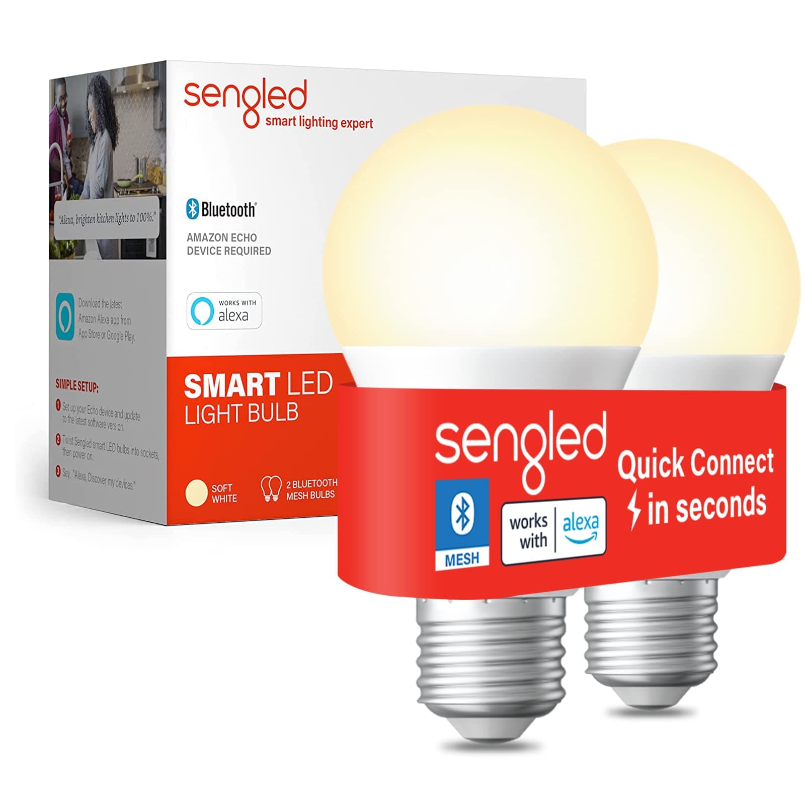 Sengled Smart Light Bulbs, Alexa Light Bulb Bluetooth Mesh, Smart Bulbs That Work with Alexa Only, A19 Dimmable LED Bulb E26, 60W, 2 Pack, Soft White (B11-N11)