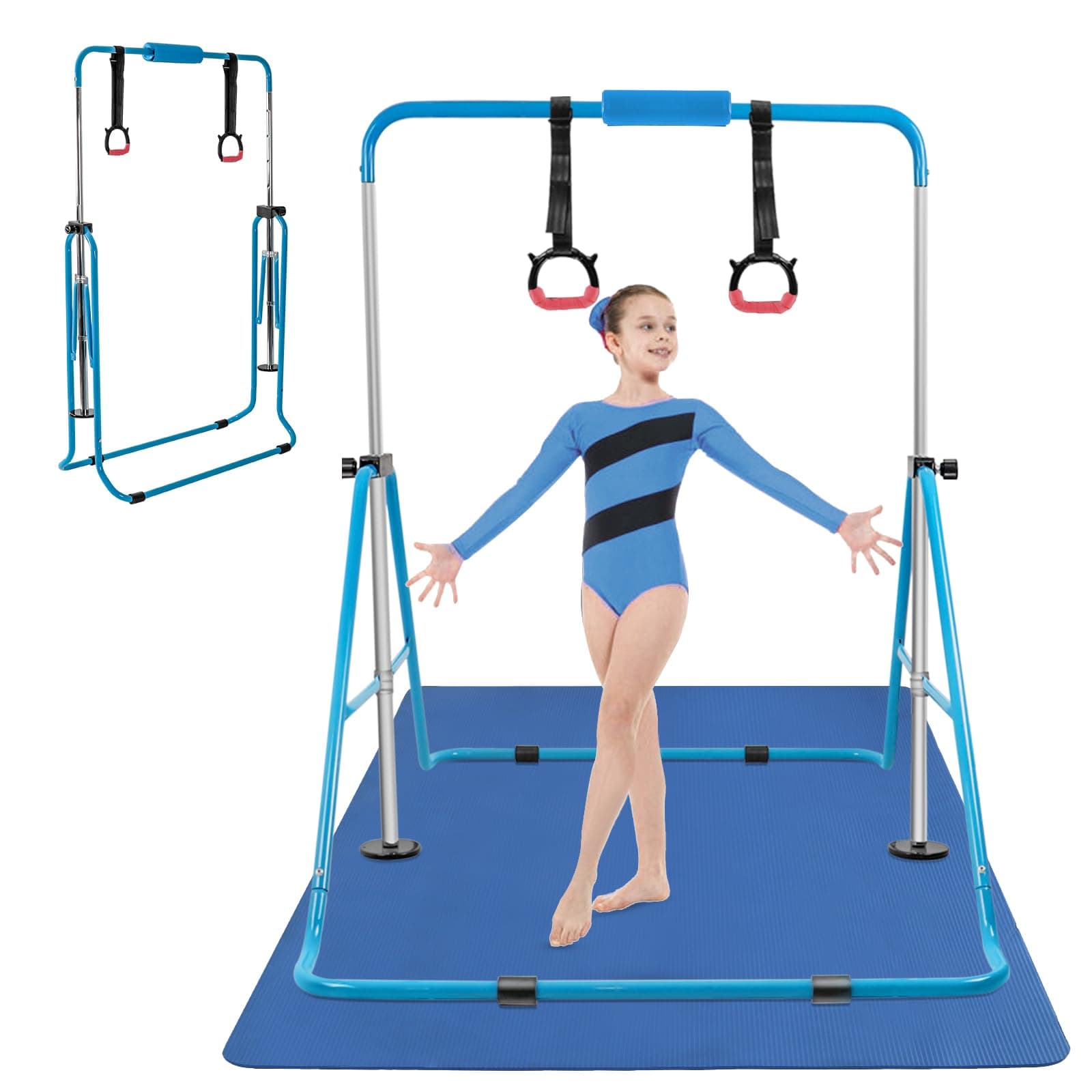 YEEGO DIRECT Gymnastics Bar for Kids with Rings, Folding Gymnastics Bars Horizontal Bar for Kids Ages 3-10, Expandable for Home Training Kids Gifts for Girls Boys