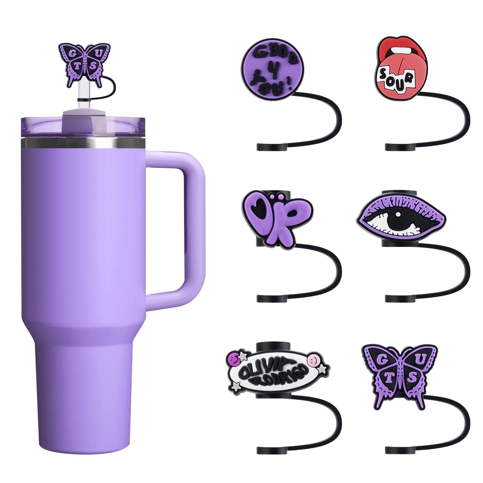 ZOSIX 6Pcs 10mm/0.4in Diameter Silicone Straw Covers Cap Compatible with Stanley 30&40 Oz Cup, Cute Straw Toppers for Stanley 40 Oz Tumbler with Handle, Dust-Proof Straw Caps for Water Bottle, OR