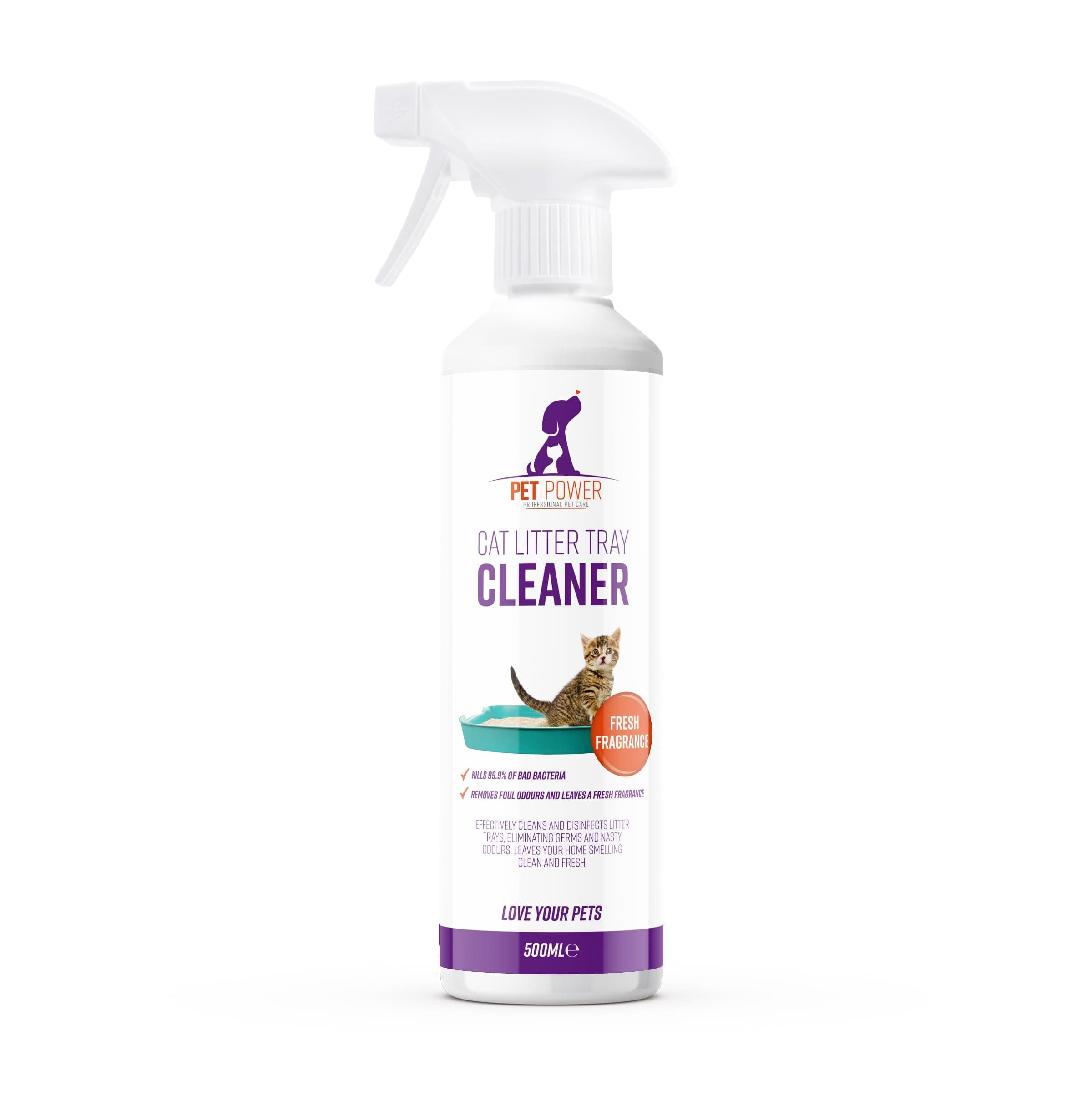 Cat Litter Tray Cleaner & Sanitiser - 500 ml Antibacterial Spray, Kills 99.9% of Germs & Eliminates Odours, Fresh Scent