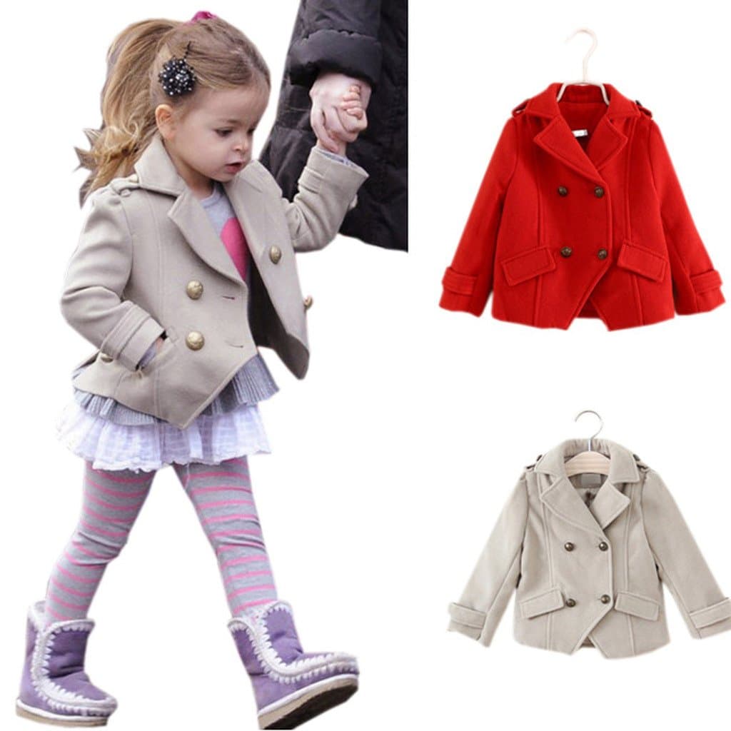 Little Girls Wool Short Double-breasted Suit Jacket Warm Overcoat