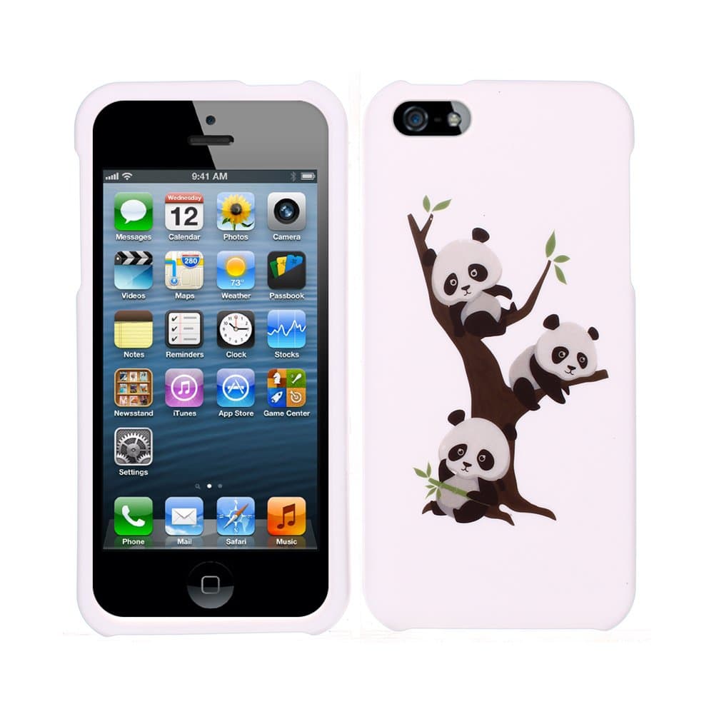 FINCIBO (TM) Protector Cover Case Snap On Hard Plastic Front and Back For Apple iPhone 5/5S/SE 5S - Cute Pandas On The Tree