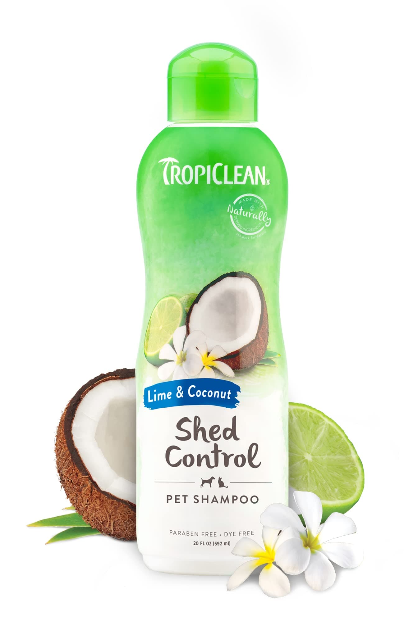TropiClean Lime & Coconut Deshedding Dog Shampoo for Shedding Control | Natural Pet Derived from Ingredients Cat Friendly Made in the USA 20 oz.