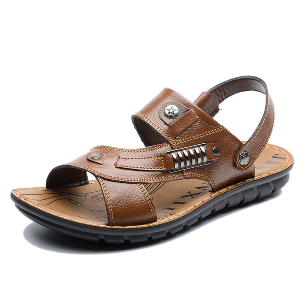 Keplia Cool Leather Summer Skidproof Sandels for Men Sandals Brown 10 D(M) US