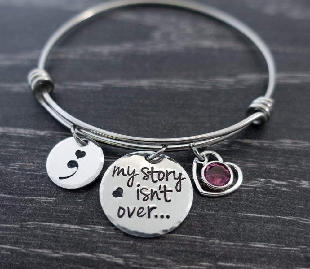 Semicolon Jewelry Bangle Bracelet My Story Isn't over Yet Personalized Charm Bracelet Suicide Depression Awareness