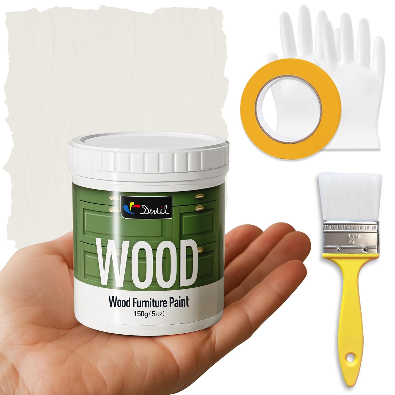 Matte Finish Furniture Paint - 5 Oz Wood Paint for Cabinets, Doors, Tables, and Dressers Refinishing - Water-Based, Non-Toxic & Odorless, Easy to Apply(Ivory White)-Trial Pack