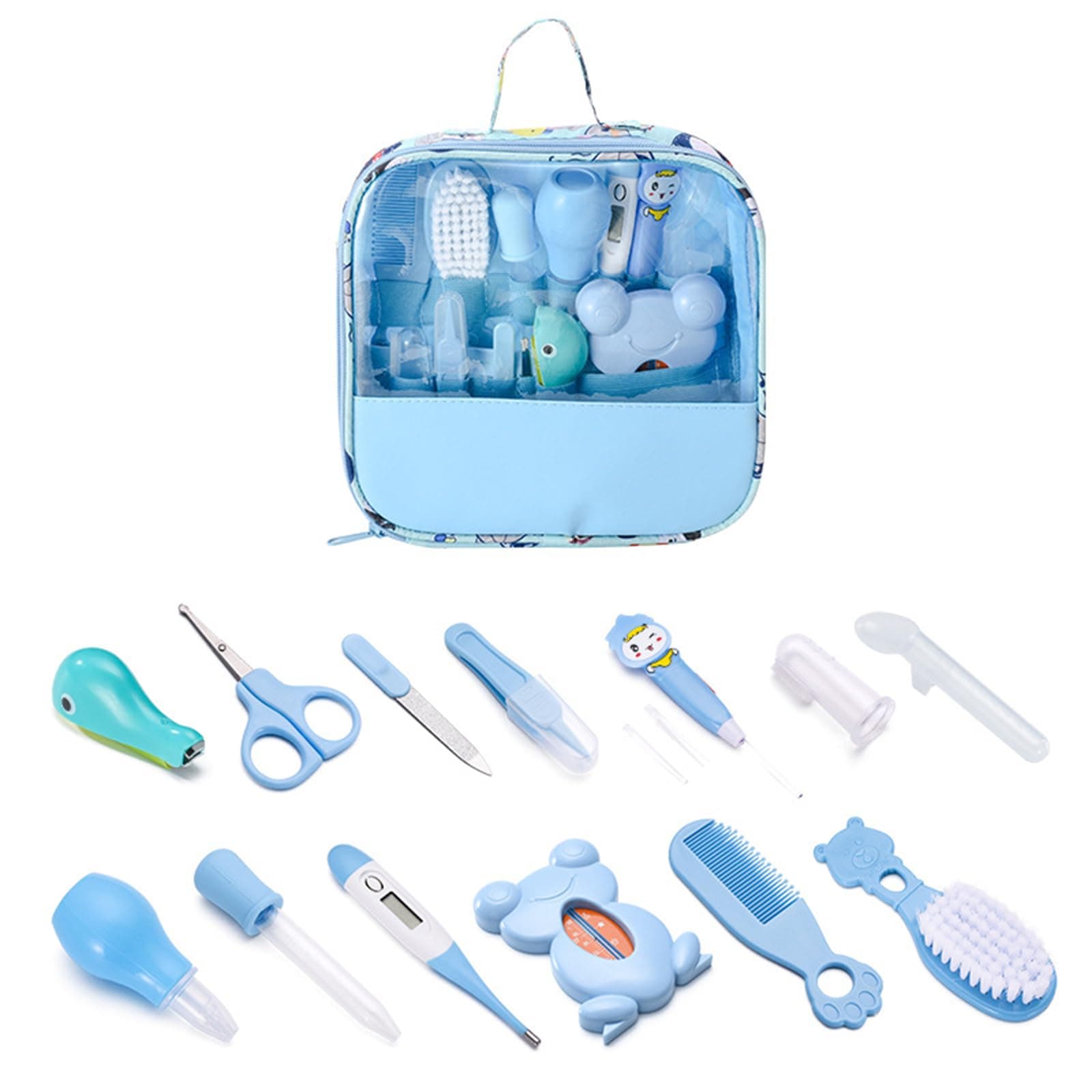 Juformin 2024 Upgraded 13 in 1 Baby Grooming Kit, Infant Safety Care Set with Hair Brush Comb Nail Clipper Nasal Aspirator,Baby Essentials Kit for Newborn Girls Boys(Blue)