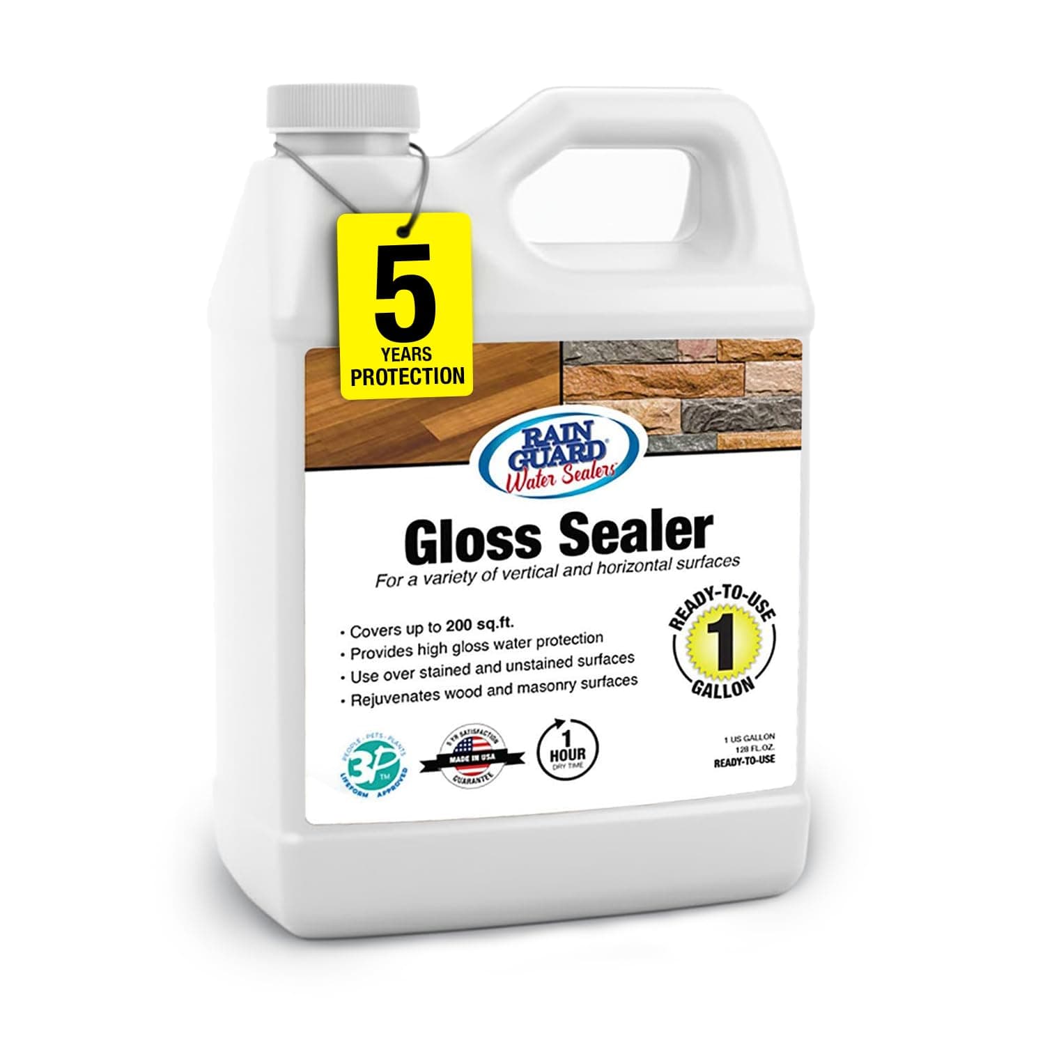 Rain Guard Water Sealers SP-1103 Gloss Sealer 1 Gallon - Gloss Water Repellent for Wood, Concrete, Brick, Stone, and Masonry - Water-Based Acrylic Sealer