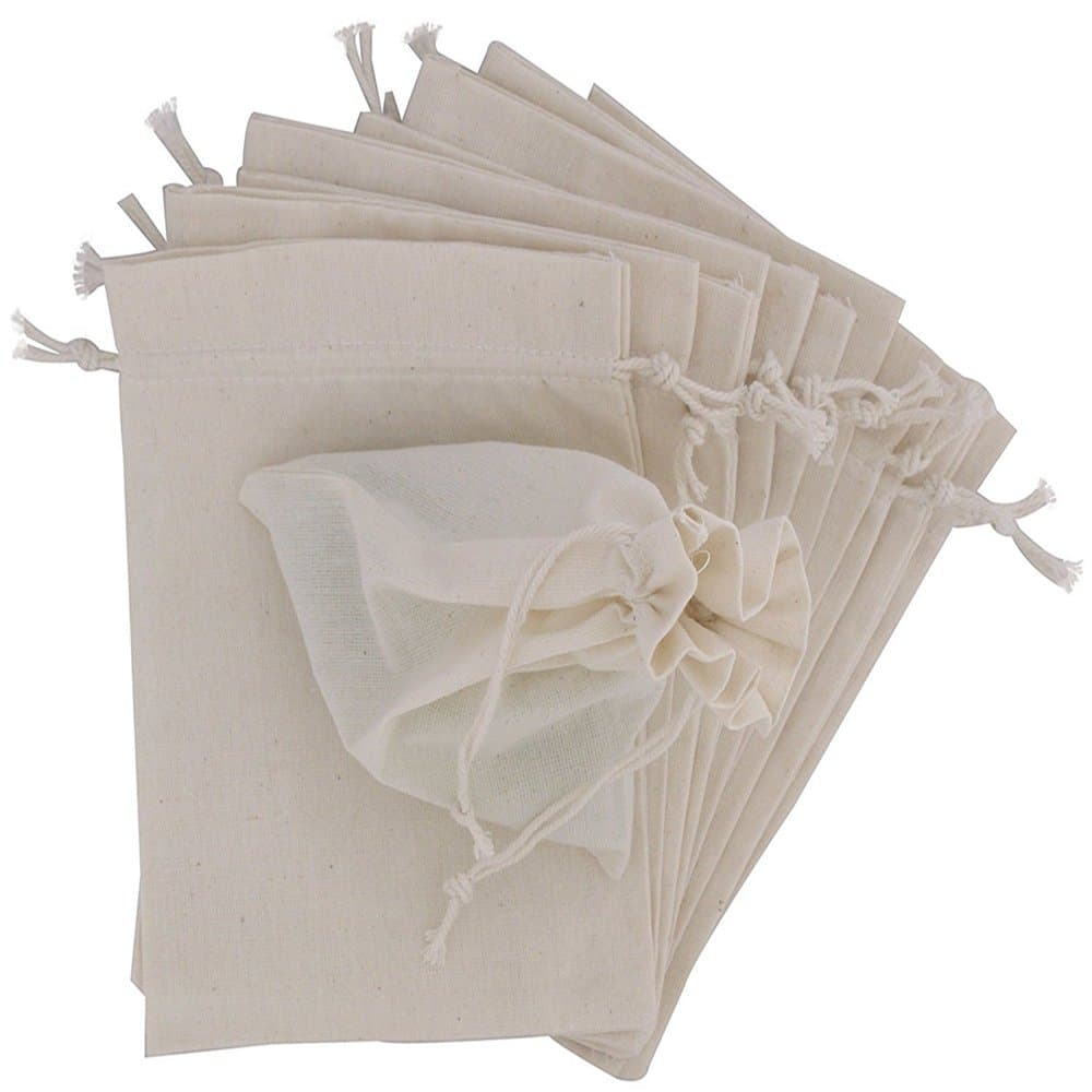 Natural Color 100 Percent Cotton Muslin Drawstring Bags 12-Pack For Storage Pantry Gifts (8 x 10 inch - 12 pack)