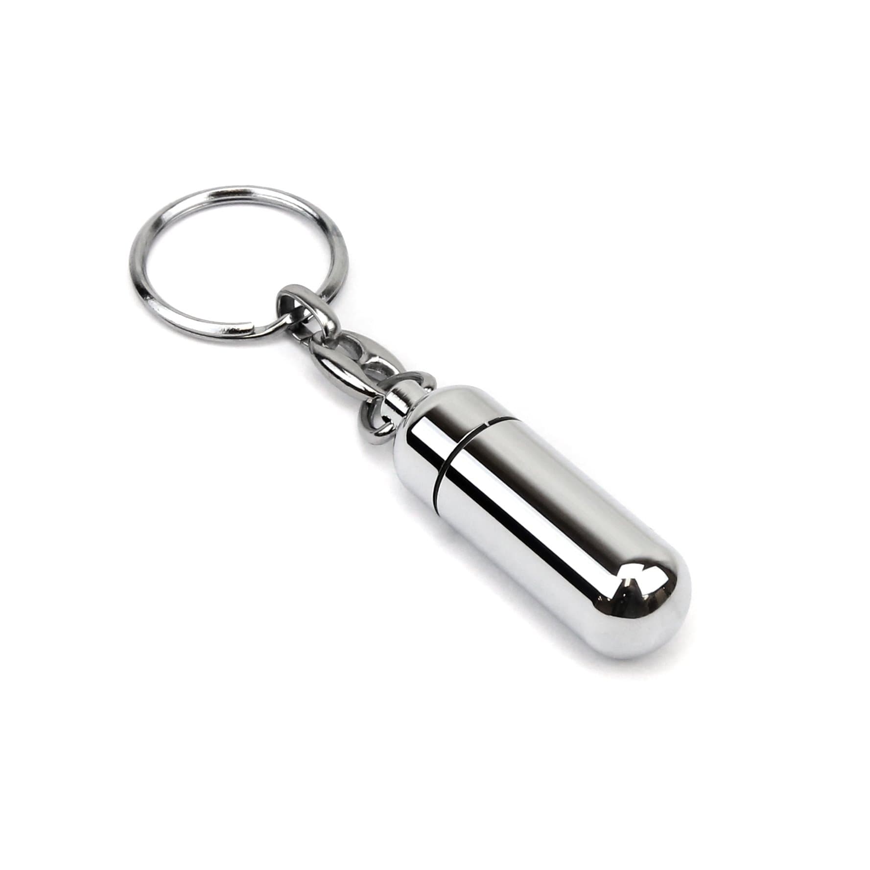 Chrome Barrel Oil Vial - Pill Box Keychain