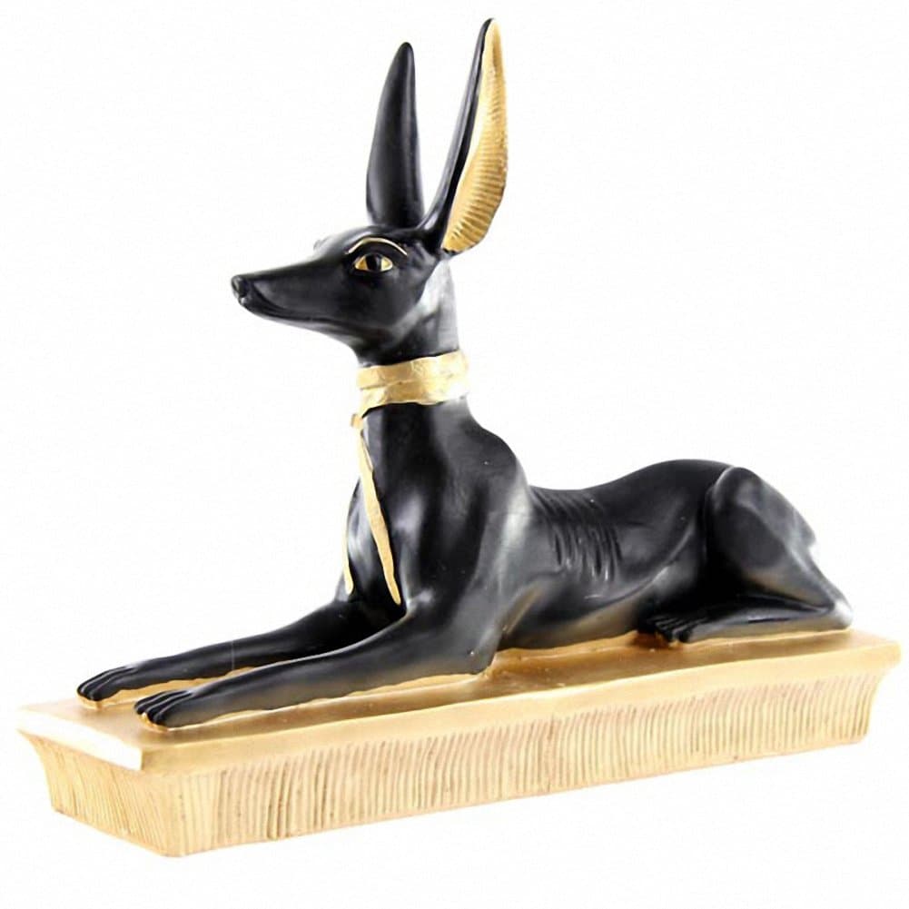 Anubis Recumbent Egyptian Dog Figurine Ornament - Black And Gold by Puckatour
