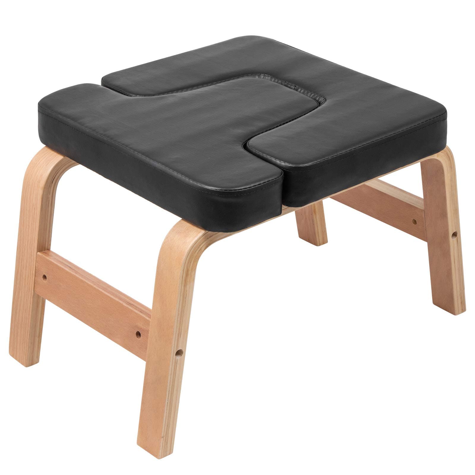 Happibuy Headstand Bench Wood Legs Yoga Inversion Chair with Suede Velvet Pads Headstand Trainer Stand Yoga Inversion Bench for Relieve Fatigue and Build Up Body (Black PU)