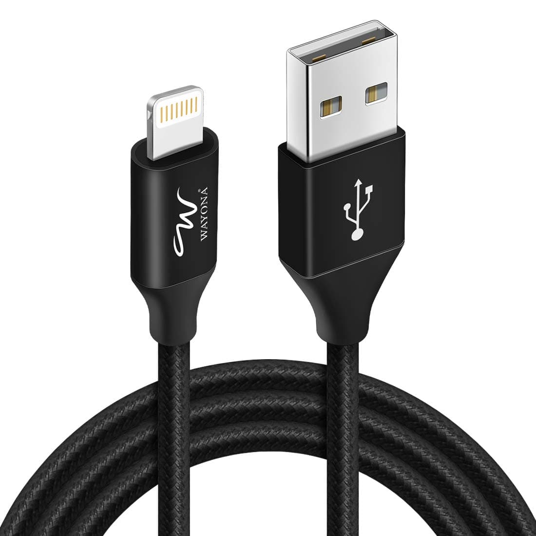 Wayona Nylon Braided WN3LB1 USB Syncing and Charging Cable sync and Charging Cable for iPhone, Ipad, (3 FT Pack of 1, Black)