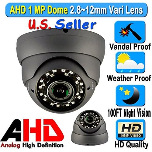LEXA AHD 1MP 720P Dome 1/4" Sensor 2.8-12mm VariFocal Wide Angle Lens Vandal Weather Water Proof Night Vision BNC Connection Outdoor CCTV Black Camera High Definition HD