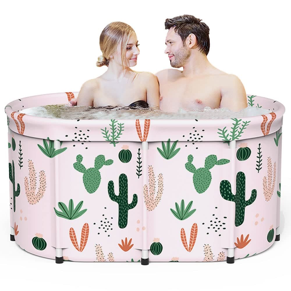 Large Portable Bathtub Foldable Soaking Bath Tub, Ice and Hot Folding Tubs for Small Space, Separate Family Bathroom SPA Freestanding Bathtub Thickened Thermal Foam to Keep Temperature