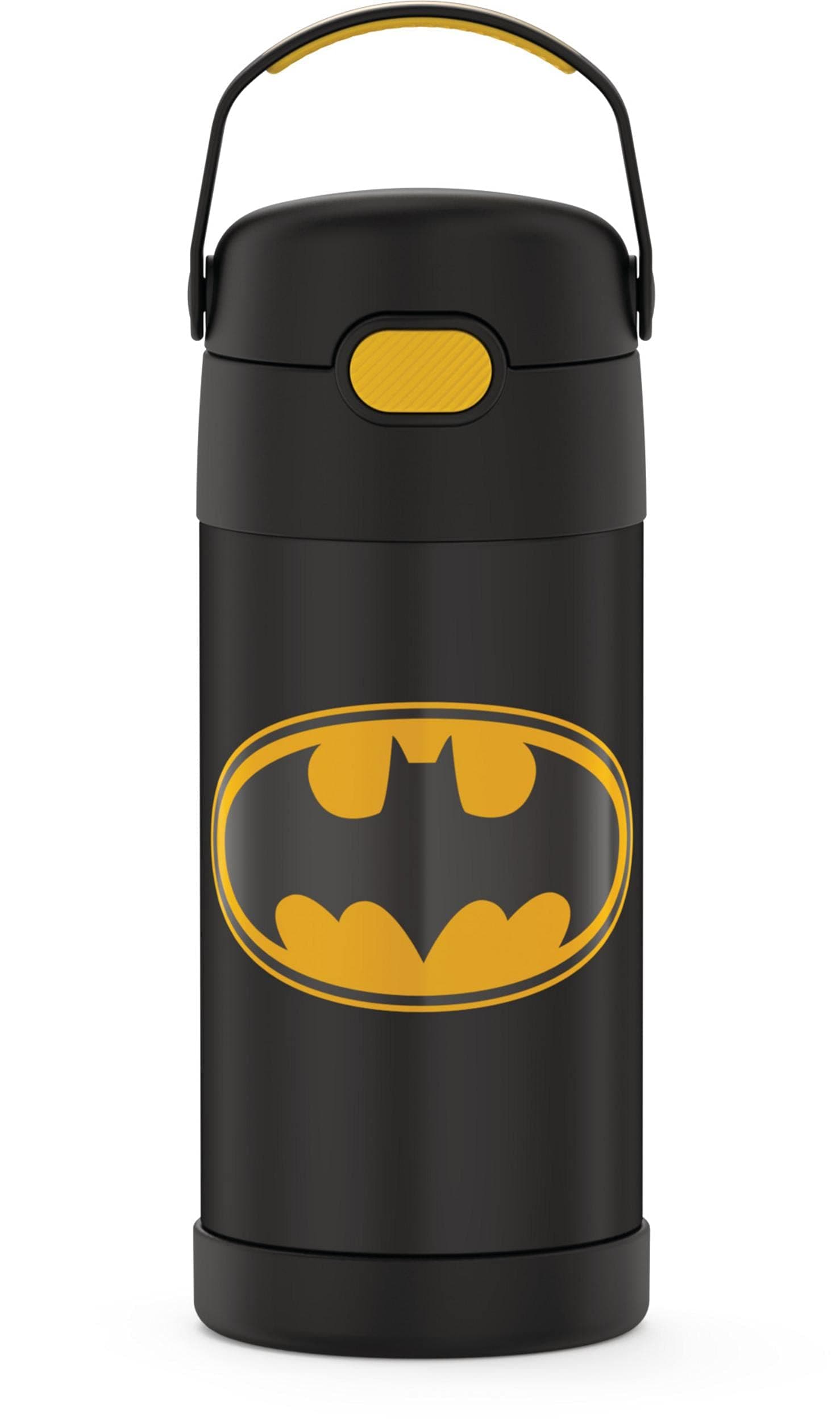 FUNTAINER Water Bottle with Straw - 12 Ounce - Kids Stainless Steel Vacuum Insulated Water Bottle with Lid, Batman