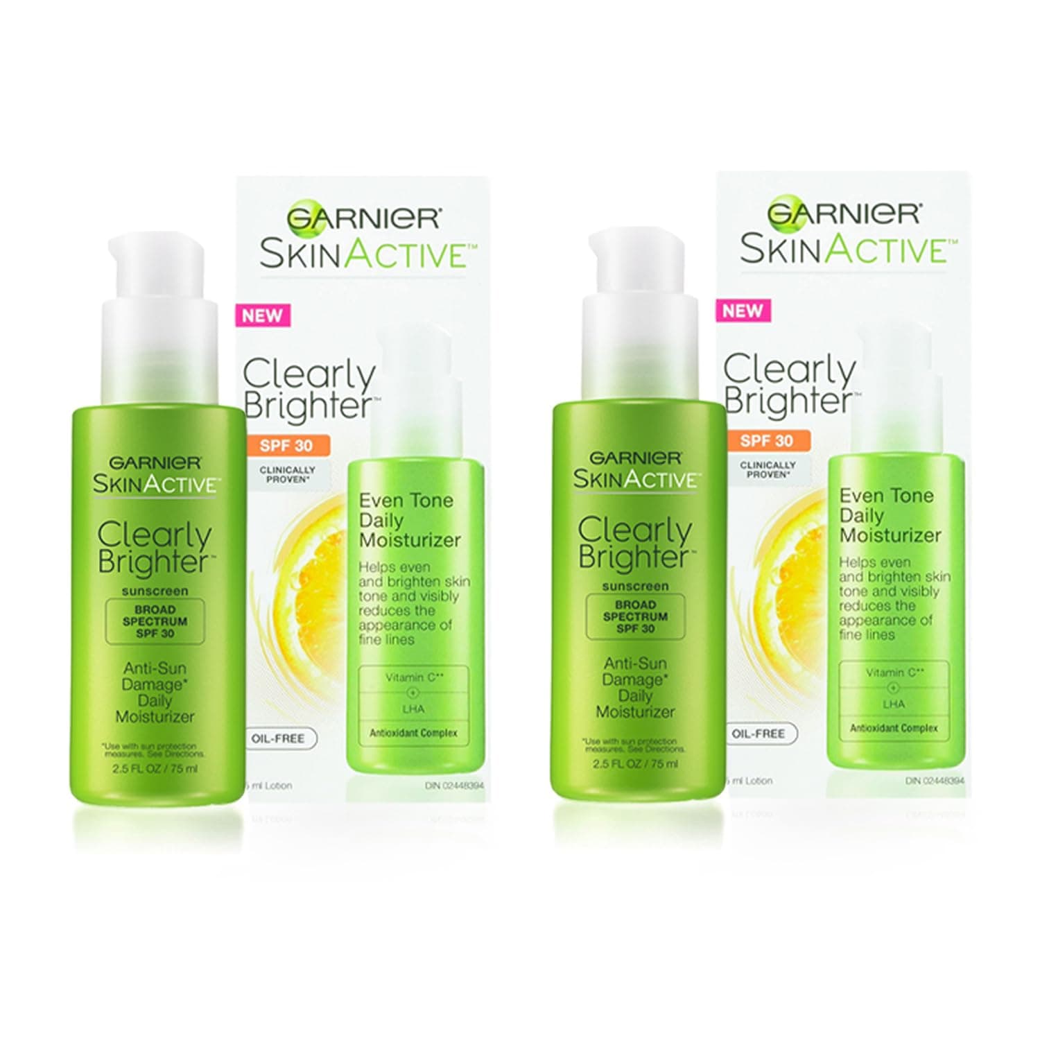 Garnier Clearly Brighter SPF 30 Face Moisturizer with Vitamin C, 2.5 Fl Oz (75mL), 2 Count (Packaging May Vary)