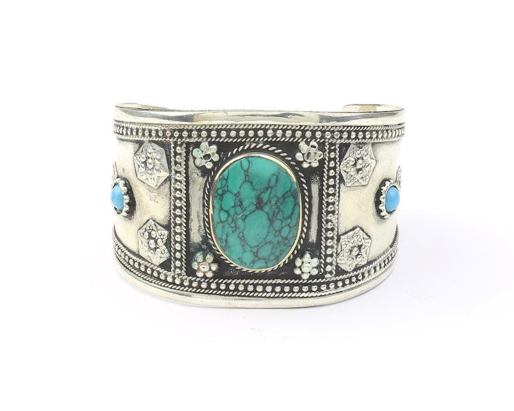 Turquoise Daisy Cuff Bracelet, Afghani Arm Band, Vintage bracelet, Middle Eastern, Festival, Tribal, Ethnic, BOHO, Gypsy