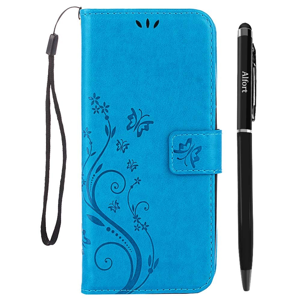 Samsung Galaxy S8 Case, Abafia Phone Case for Samsung Galaxy S8, Samsung Galaxy S8 Phone Cover, Magnetic Flip Wallet Case for Samsung Galaxy S8 Phone Case, Blue + Stylus Pen + Phone Straps