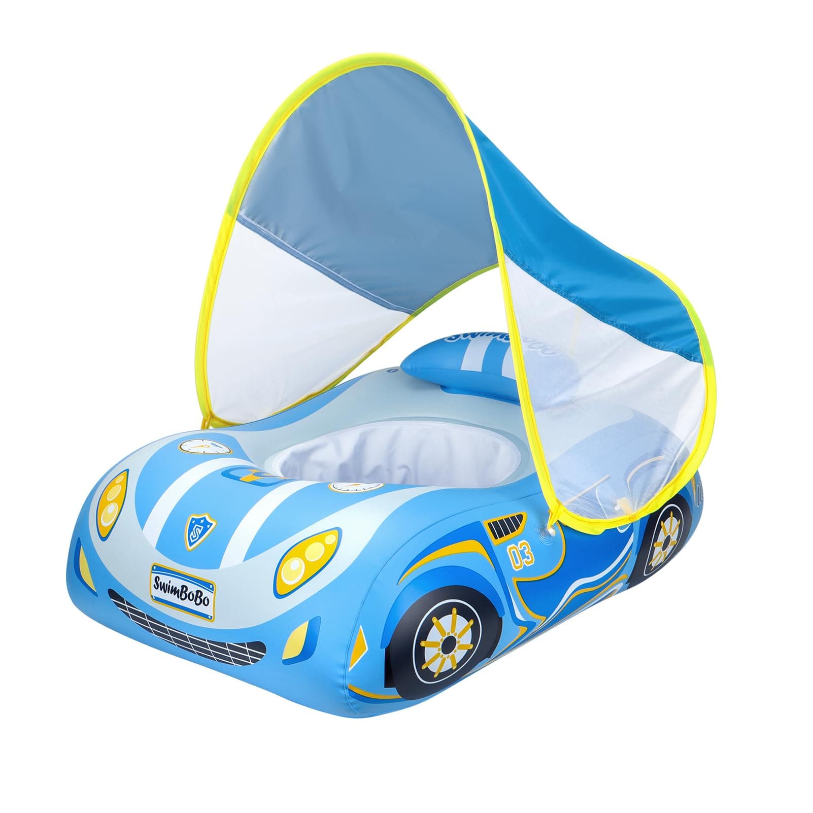 Swimbobo Toddler Pool Float Inflatable Car Baby Swim Float with Adjustable Sun Canopy and Safety Seat Pool Toys for Kids 3 Years Old +