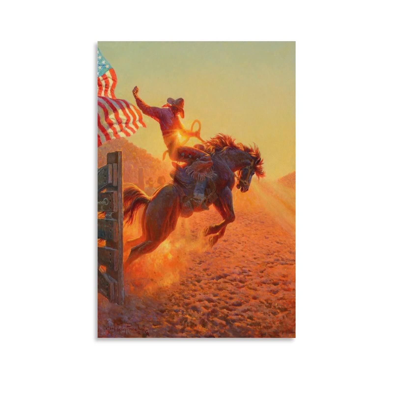 MBU Western Cowboy in The Sunset Poster Decorative Painting Canvas Wall Art Living Room Posters Bedroom Painting 16x24inch(40x60cm)