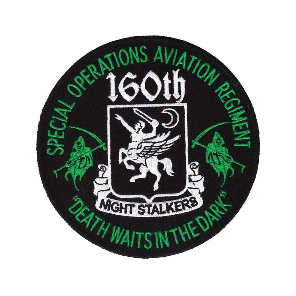 TM - 160th S.O.A.R. Patch - Night Stalkers - Death Waits in The Night - 5" Embroidered Patch with Wax Backing and merrowed Edge - Special Operations Aviation Regiment