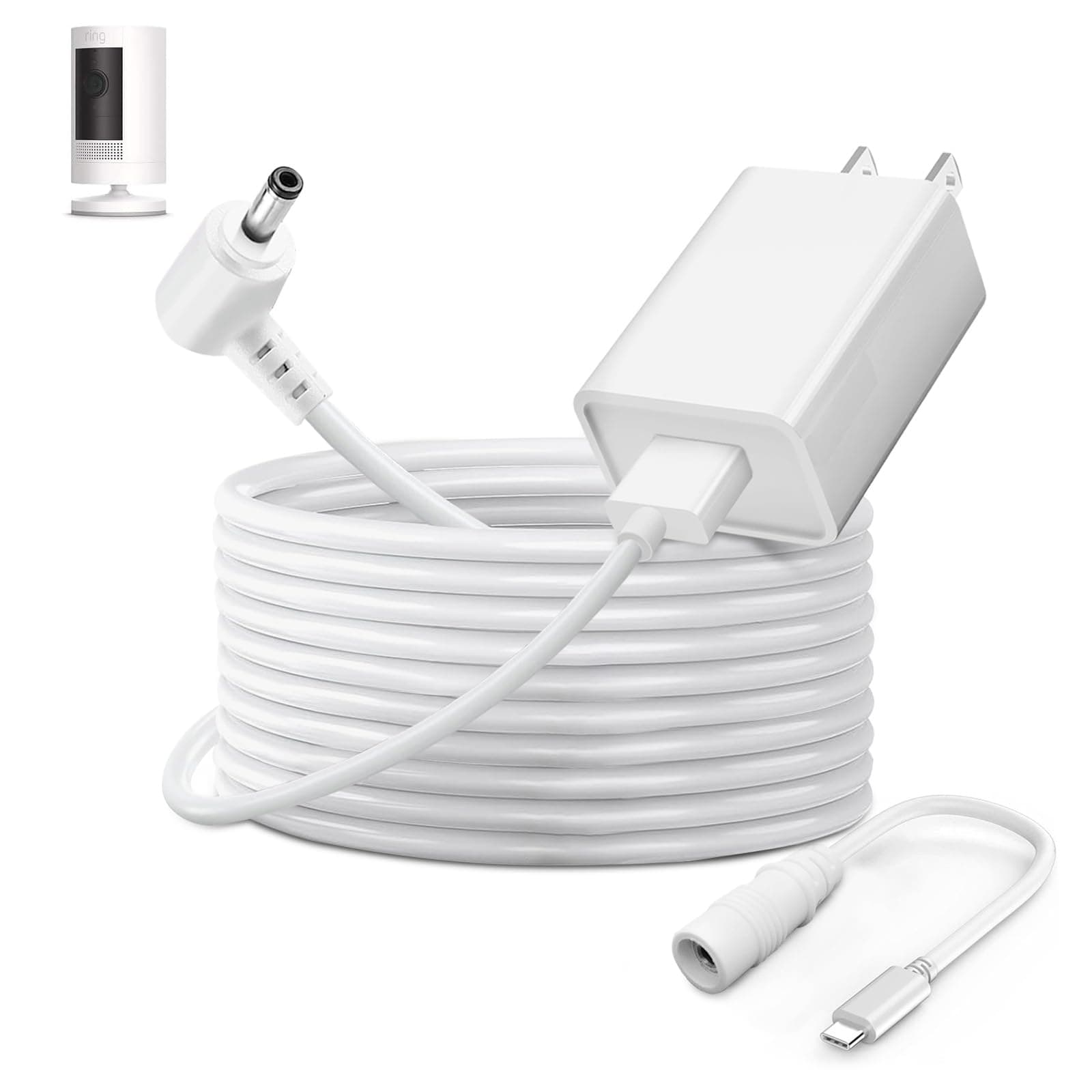 Power Adapter Charger Cord Compatible with Ring Stick Up Cam Battery/Plug-in 3rd Gen/2nd Gen & Ring Pan Tilt Stick Up Camera, Indoor/Outdoor Weatherproof Power Cord (4m/13.1ft) White