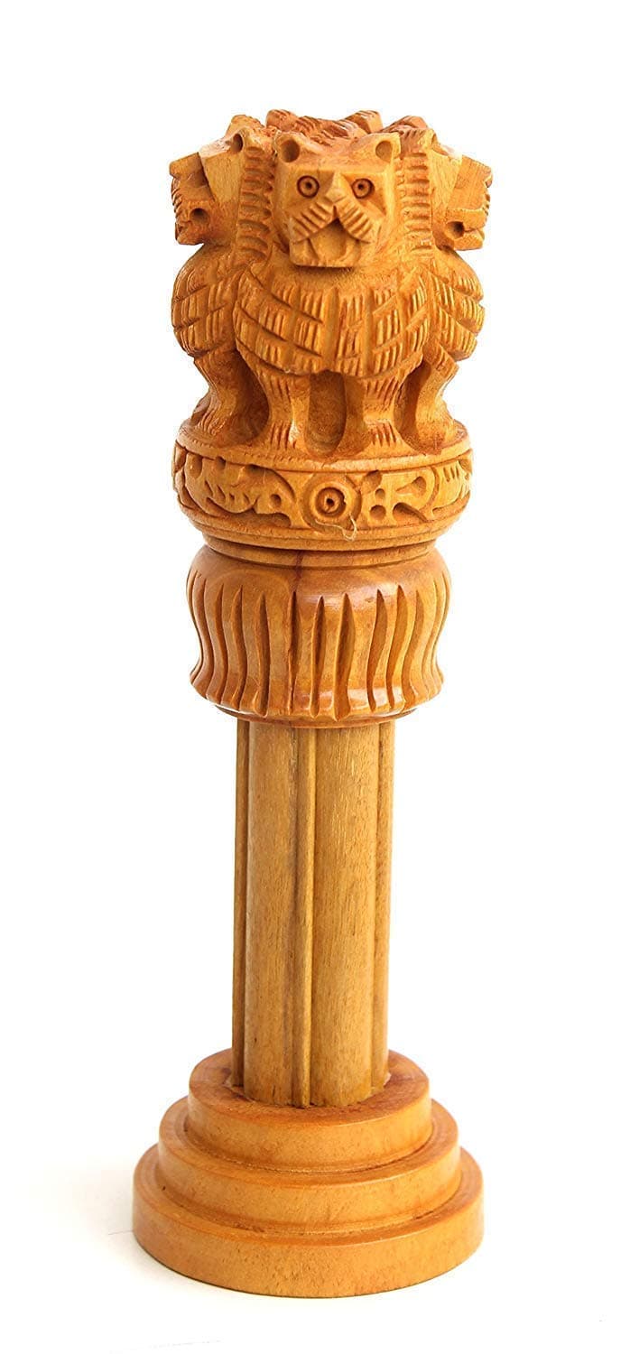 Yash Creation Handicraft Natural Kadam Wood Ashoka/Ashok Pillar for Office Desk Table Decoration Items, Car Dashboard Decor (8.0 inches)