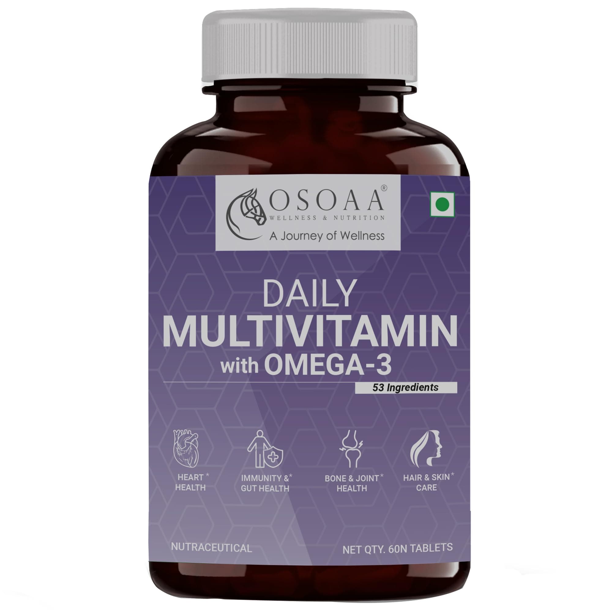Daily Multivitamin with Omega 3 & Probiotics - 60 Veg Tablets | 53 Vital Vitamins & Minerals with Zinc, Vitamin C, Vitamin D, Vitamin B12, and Multiminerals - Supports Immunity & Gut Health