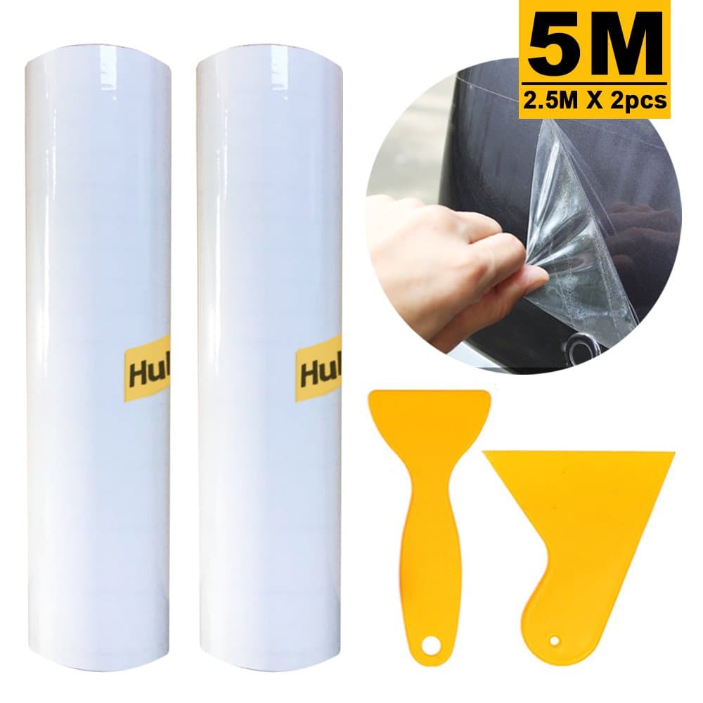 HuLuBB 5m Car Protection Film Transparent with 2 Scrapers Door Sill Edge Paint Protection Vinyl Sheet Vehicle Auto（2.5m x 2pcs）