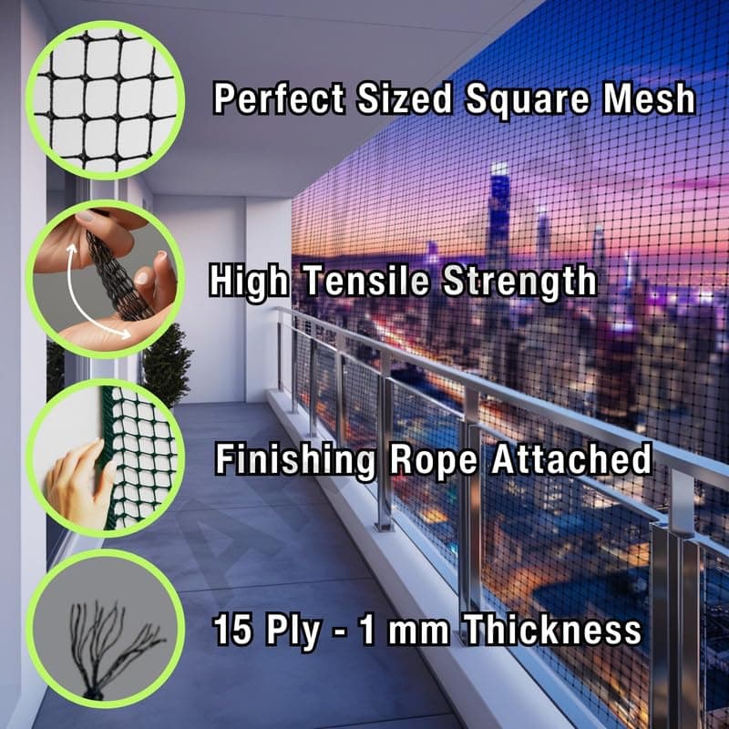 ARMORX Black Anti-Bird Net UV-Stabilized HDPE Multi-Filament Net with Installation Kit & Tying Ropes Attached - Black - 6ftx30ft