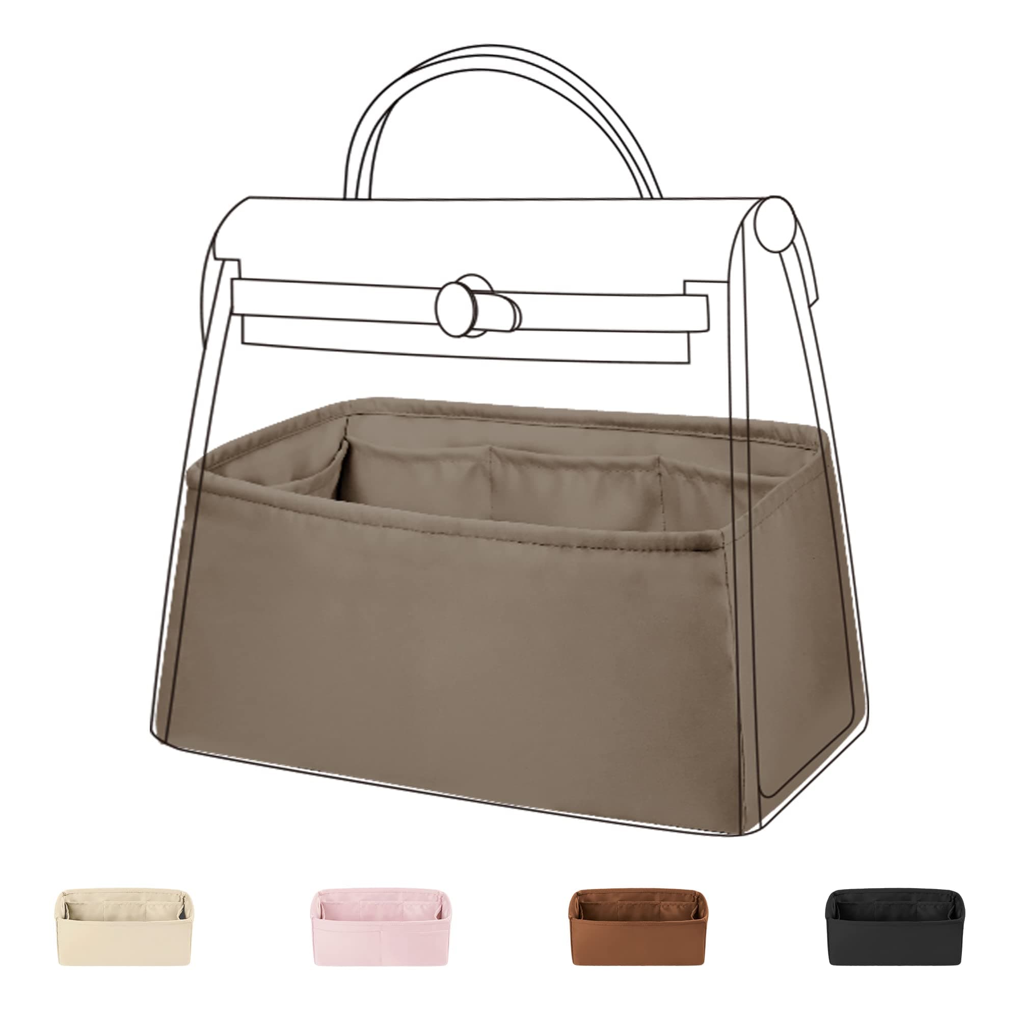 DGAZ Silk Purse Organizer Insert Fits Hermes Herbag 31/39/50 Bags, Luxury Handbag & Tote Organiser, Simplicity bag insert(Etoupe grey,H31)