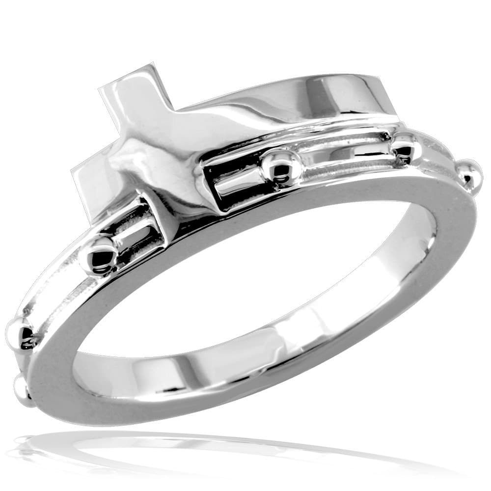 SZIROChristian Cross Rosary Ring in 14K White Gold