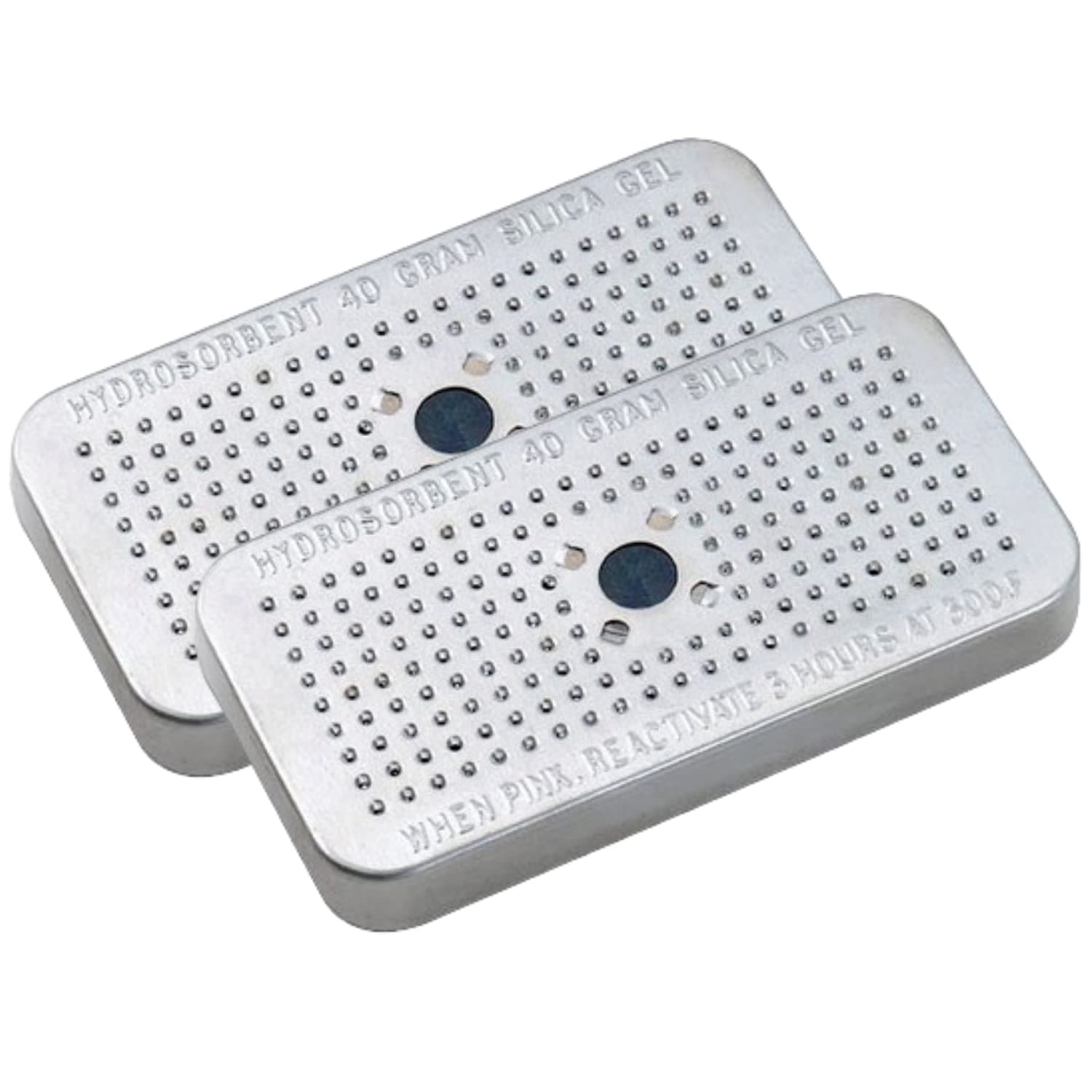 HYDROSORBENT® Moisture Absorbers for Cameras, Telescopes, Safes (40gm - 2 Pack). Blue to Pink. Rechargeable, Reusable Desiccant Dehumidifier. Made in USA Silica Gel Desiccant Mini Canisters.