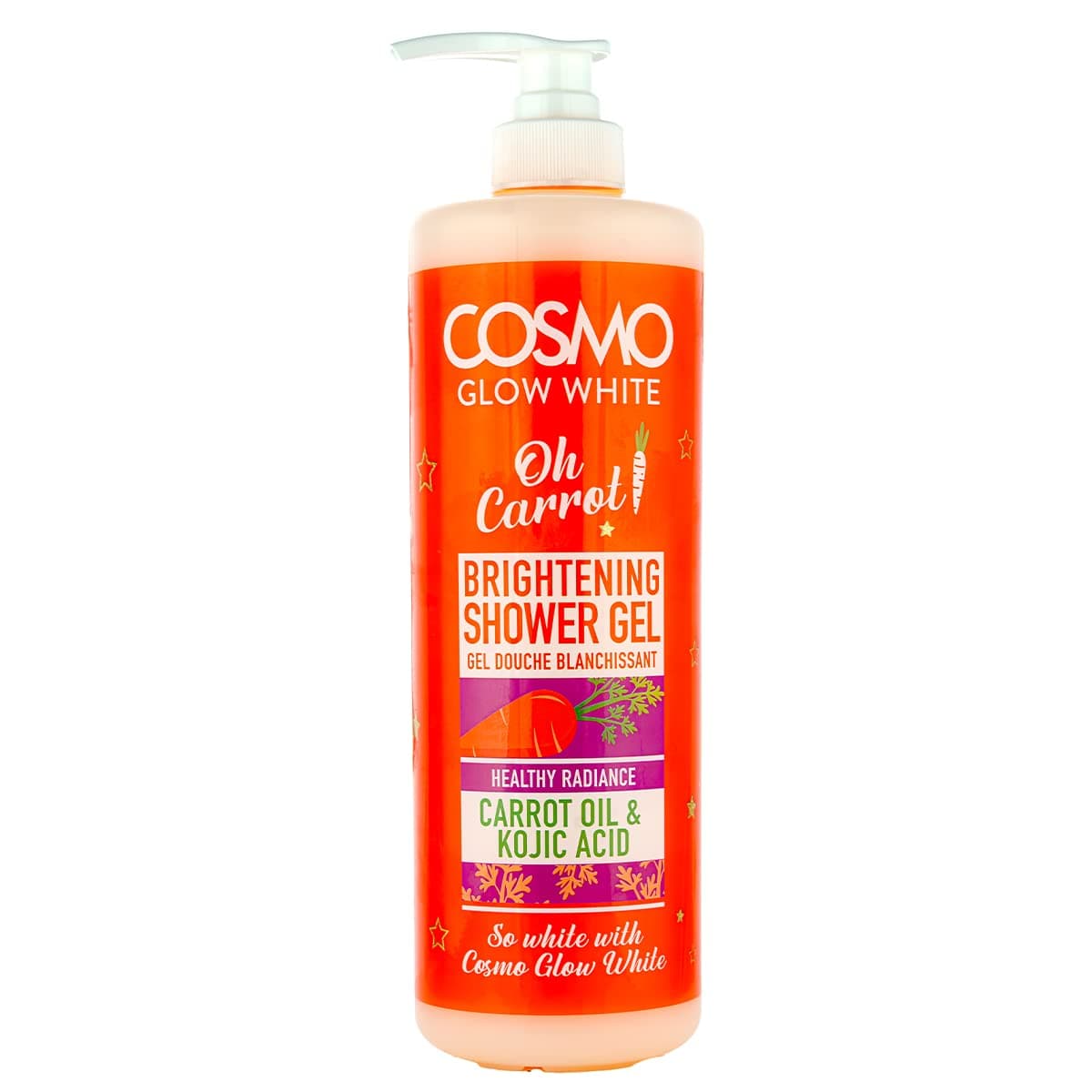 Cosmo Glow Brightening Shower Gel 1000ml, Carrot Oil & Kojic Acid, Healthy Radiance, Help Reduce the Appearance of Brown Spots, Gently Cleanses