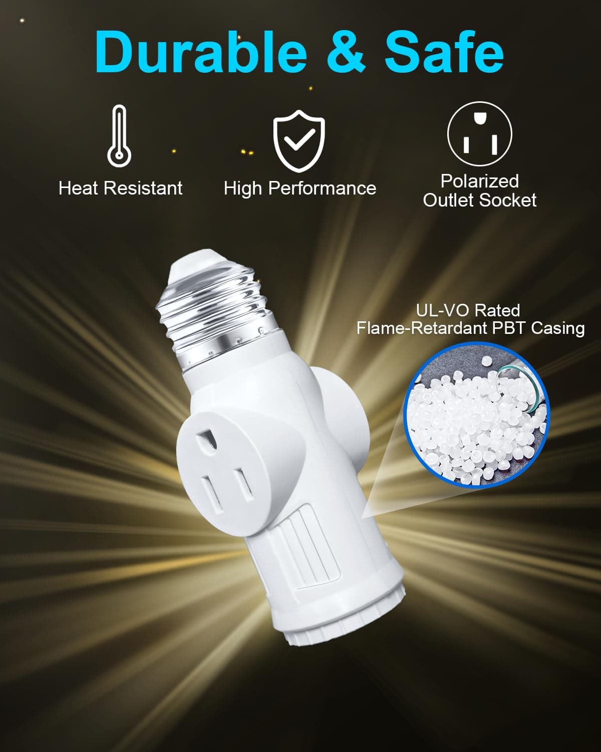 2 Pack 2/3 Prong Light Socket Outlet - Light Bulb Plug Adapter, Polarized Light Socket Adapter Splitter Converter for Garage Porch (White)