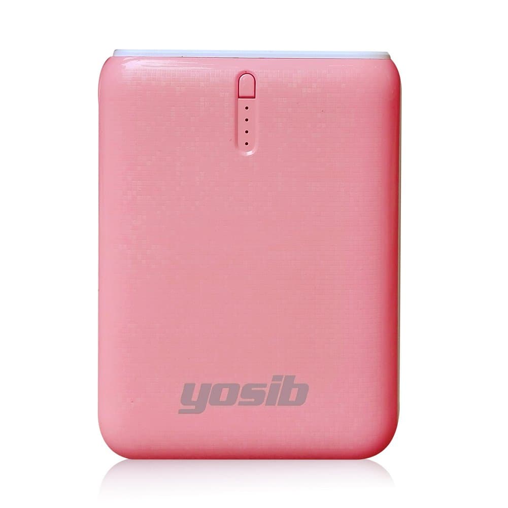 10000mAh Ultra-Compact External Battery Charger, High-Speed Travel Charger with Built-in Lightning and Micro USB Cables Portable Power Bank for iPhone, Galaxy, and more. (Pink)