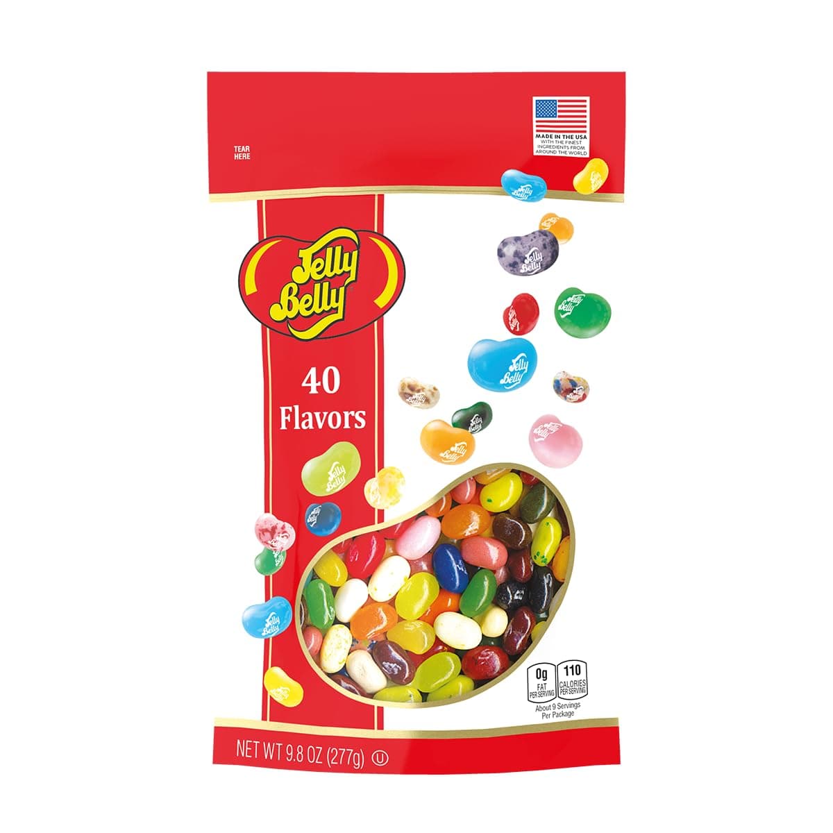 40 Assorted Jelly Beans, Resealable 9.8 Ounce Pouch Bag - 40 Assorted Flavors - Kosher, Fat Free Candy