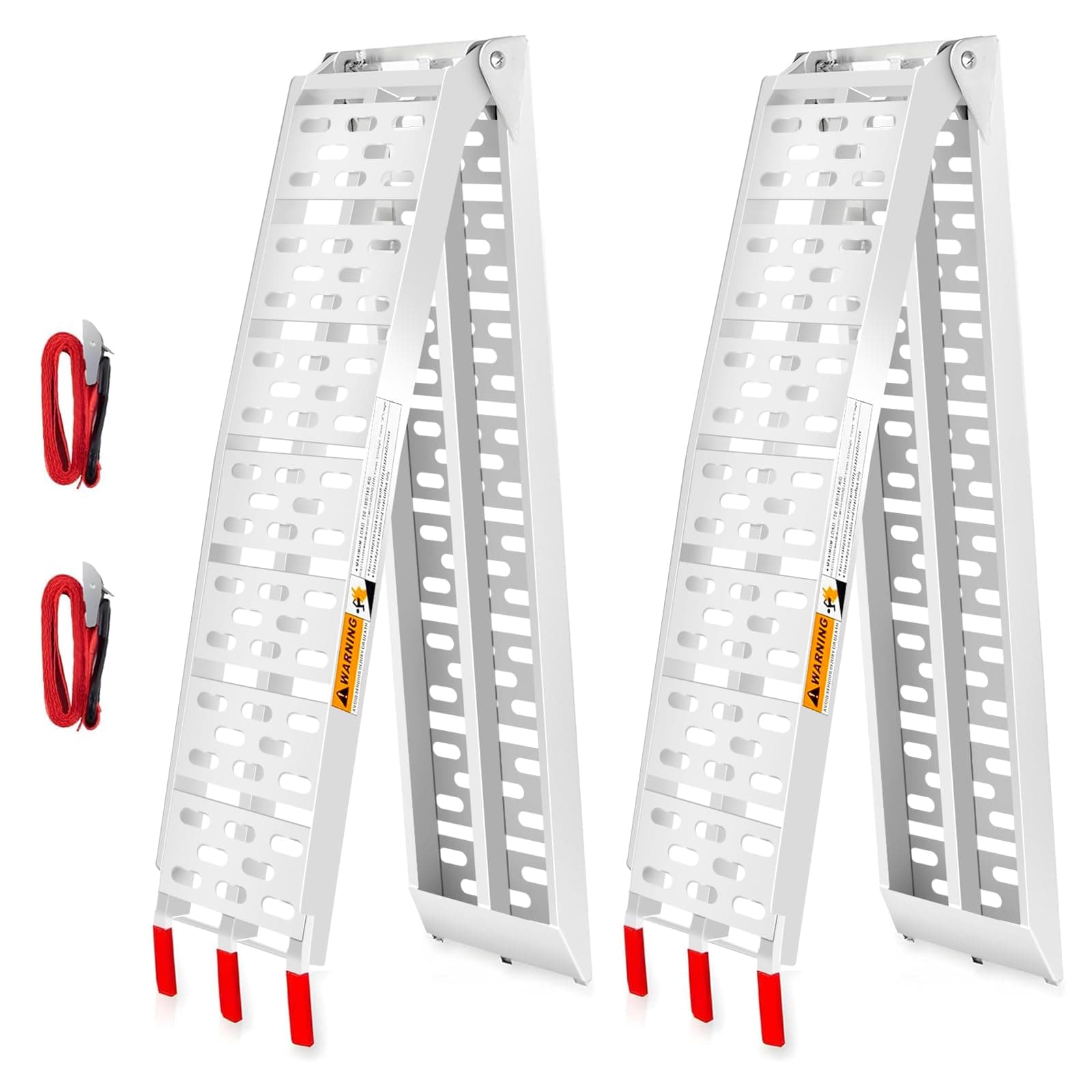 ATV Ramps for Pickup Trucks 2pc, 7.5 ft Folding Aluminum Truck Ramps, Punch Plate Traction, Rubber-Tipped Fingers, Load Straps Included, 1,500 lb Capacity, 89 x 12 in