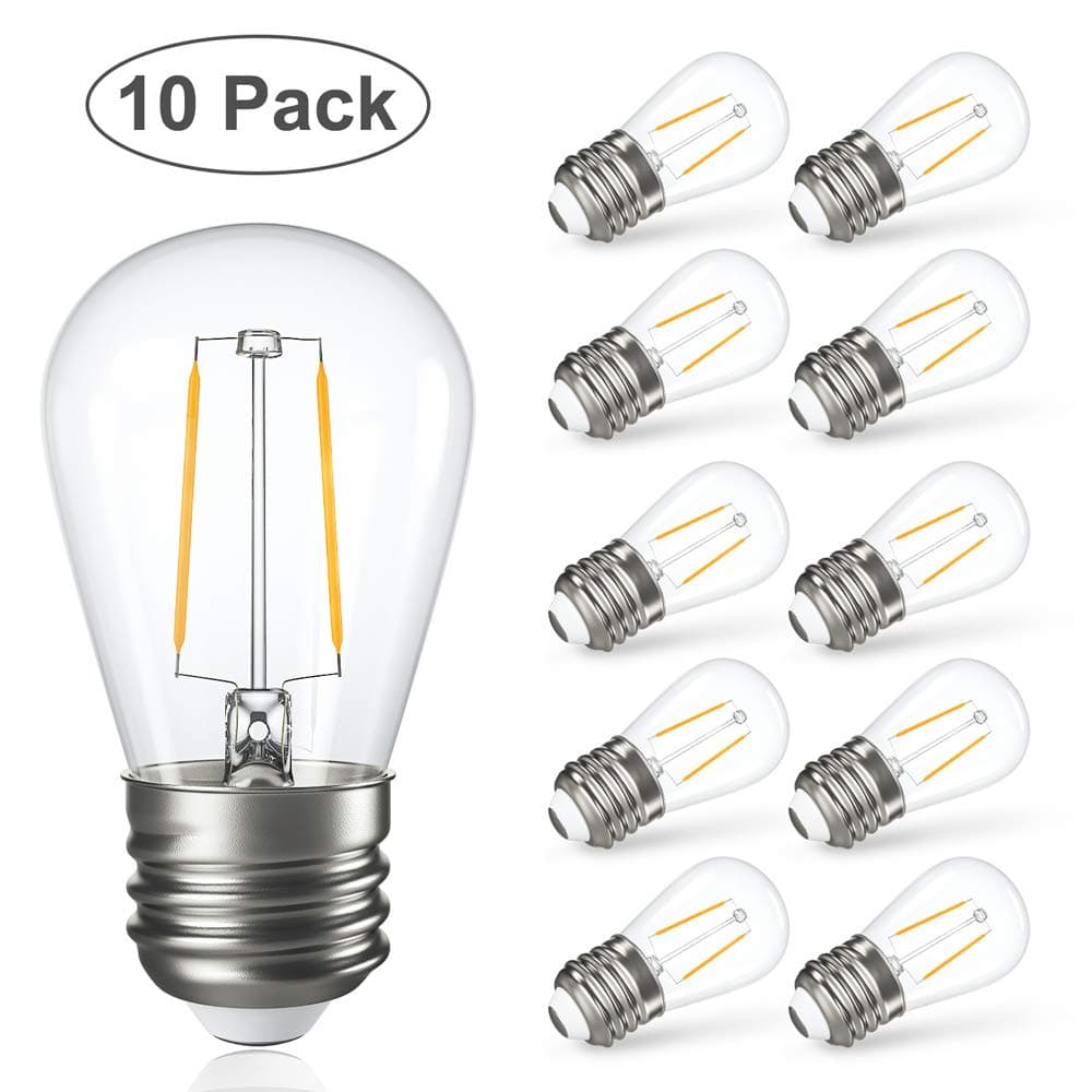 ECOWHO LED S14 Replacement Bulbs 2W, Warm White 2200K, 200 lumens, Vintage Edison Great for String Lights, Commercial Lighting, Patio, Garden, Wedding, Events(10 Pack)
