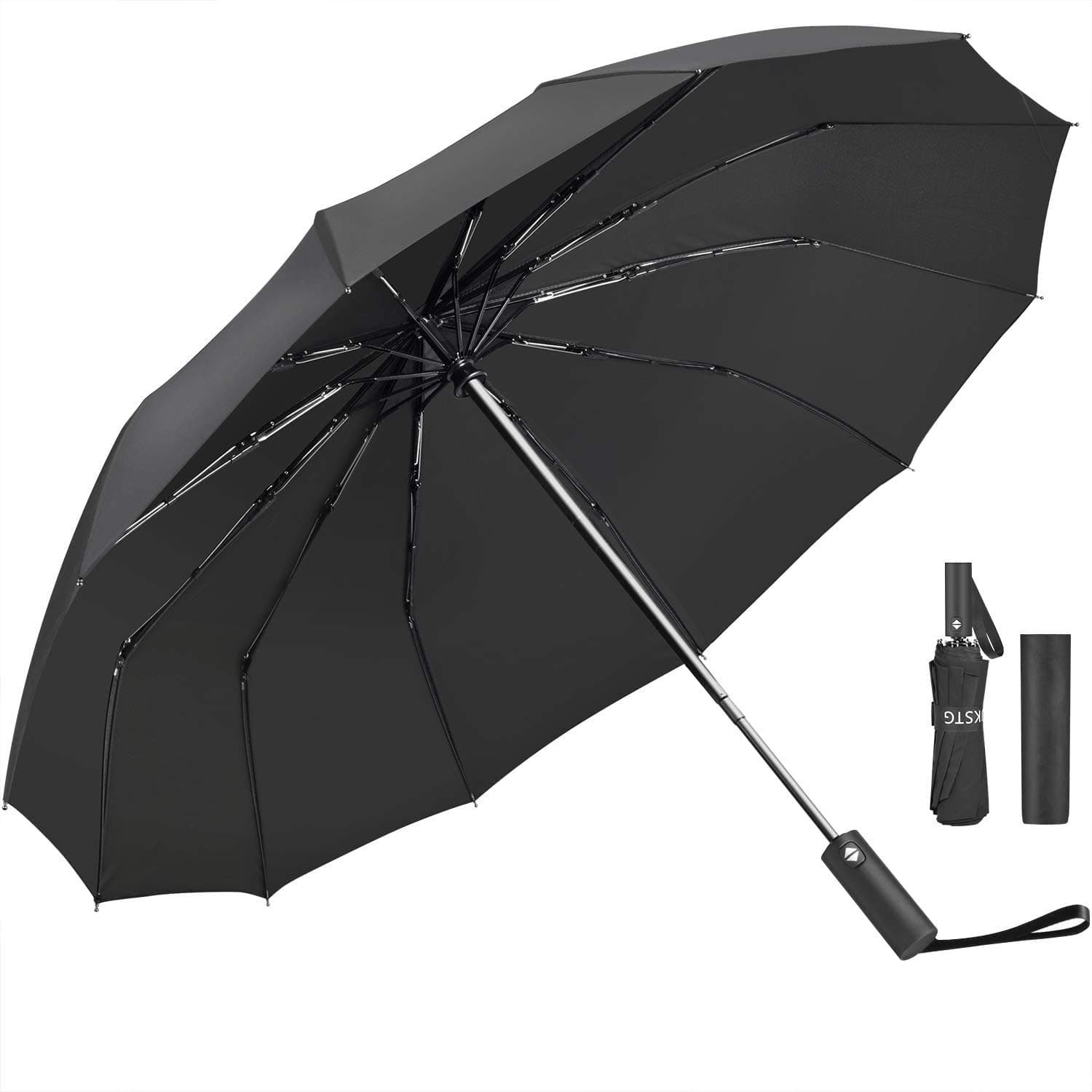 Umbrella,JUKSTG 10 Ribs Auto Open/Close Windproof Umbrella, Waterproof Travel Umbrella,Portable Umbrellas With Ergonomic Handle,Black