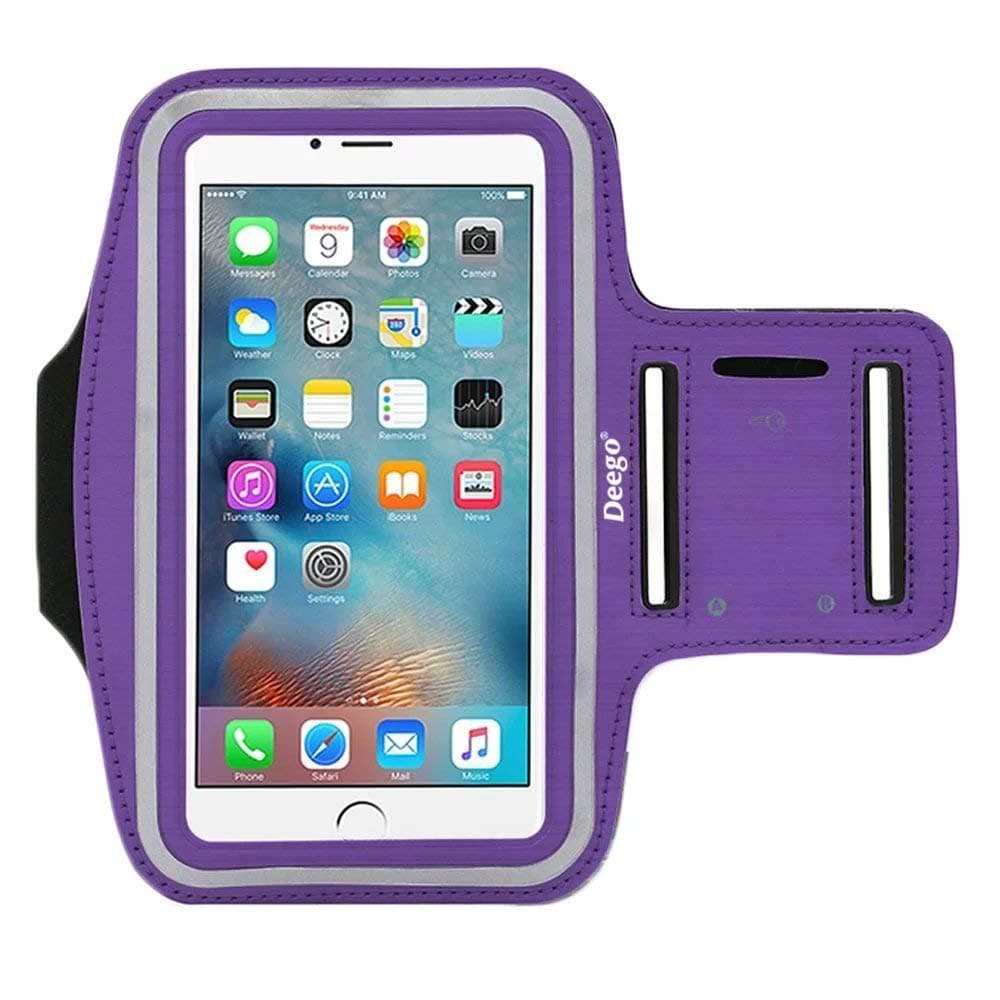 Deego Sports Armband with Built-in Screen Protect Cover (5.5-Inch) and Key Holder Slot - Purple