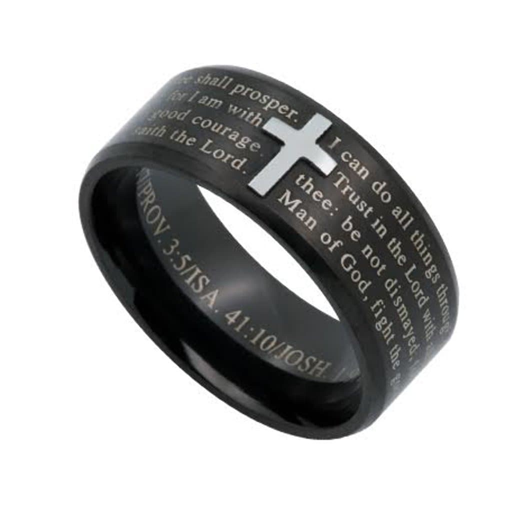 North Arrow Shop Philippians 4:13 & Jeremiah 29:11 Jewelry Cross Ring for Men, Black Stainless Steel