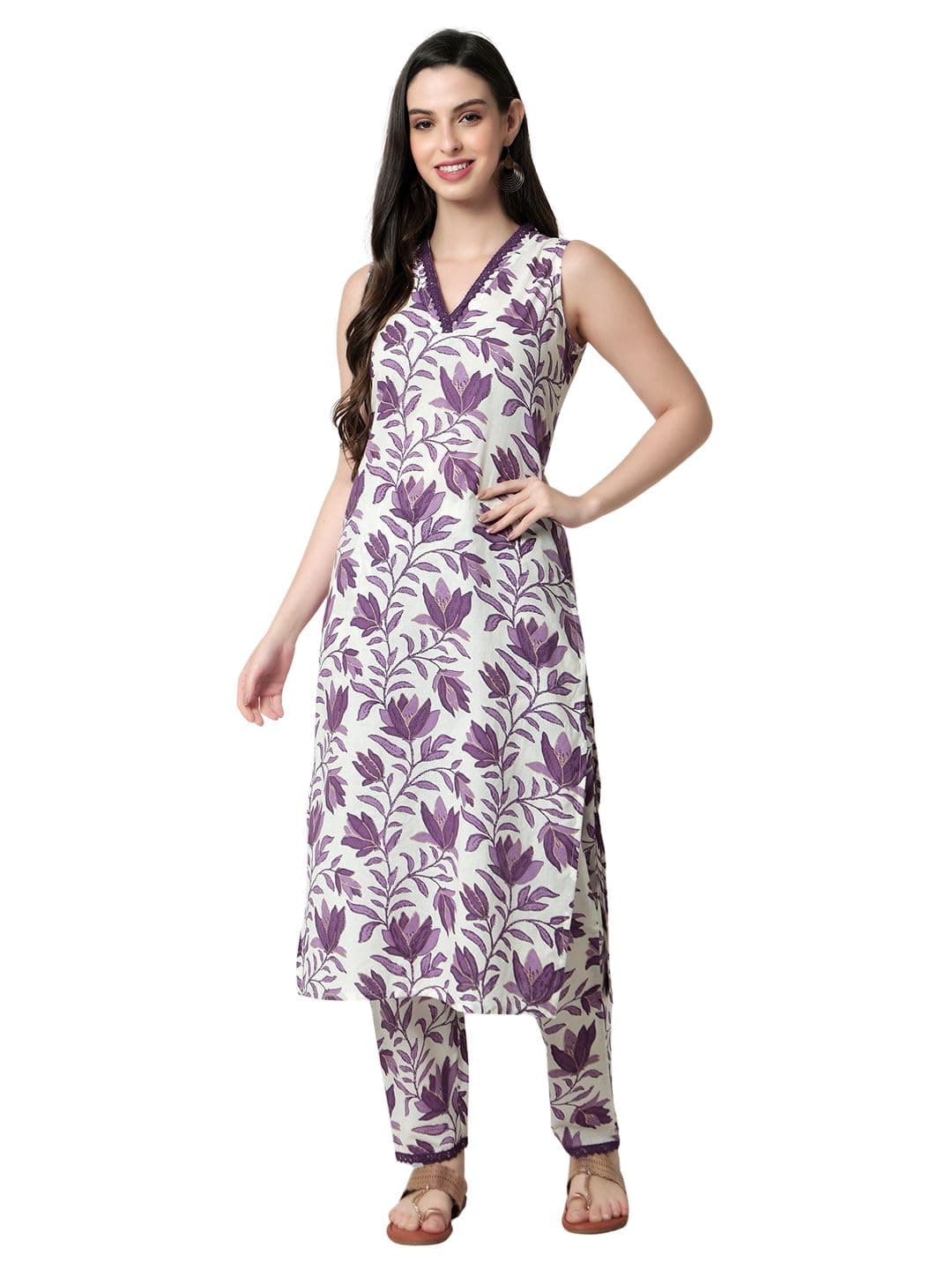 rytrasWomen's Cotton Printed Straight Kurta With Pant Set