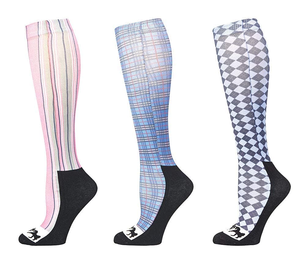 Isabel Padded Boot Socks - 3 Pack Knee High Women's Modern Casual Equestrian Socks Stripe/Plaid/Argyle 18-20