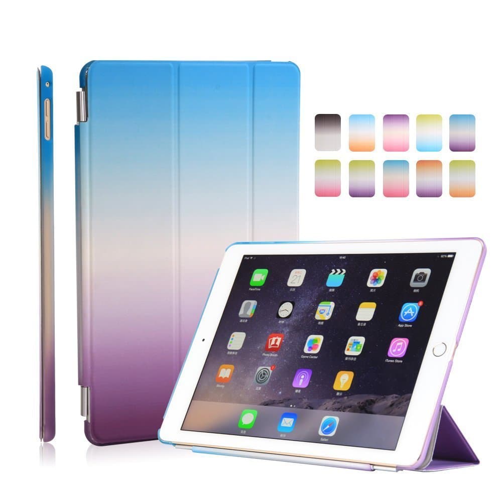 iPad Air 2 Case - Segro Ultra Slim Stand Detachable Smart Case with Translucent Frosted Back Cover Wake/Sleep for Apple iPad Air 2 (iPad 6, 2014 Model) - Purple/Blue