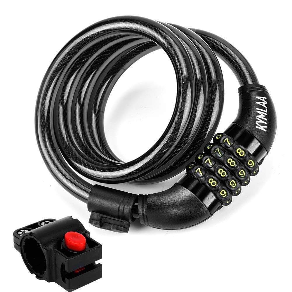 Bike Lock Cable, Heavy Duty Resettable Combination Steel Keyless Bicycle Lock with Basic Self Coiling Design and Complimentary Mounting Bracket, Kymlaa Bike Cable Lock, 4 Feet x 1/2 Inch