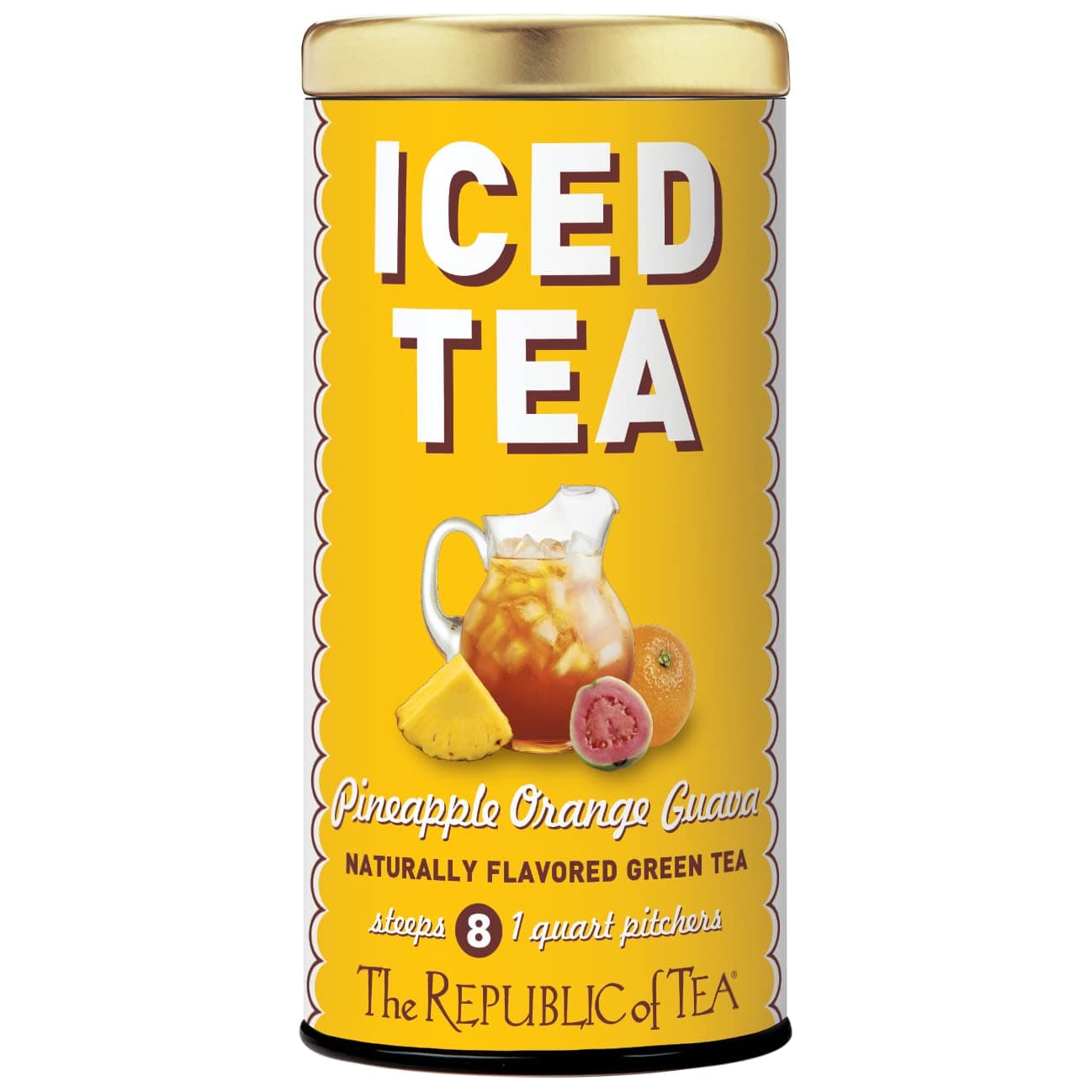Pineapple Orange Guava Iced Green Tea, 8 Large Quart-Sized Iced Tea Pouches, Naturally Caffeinated