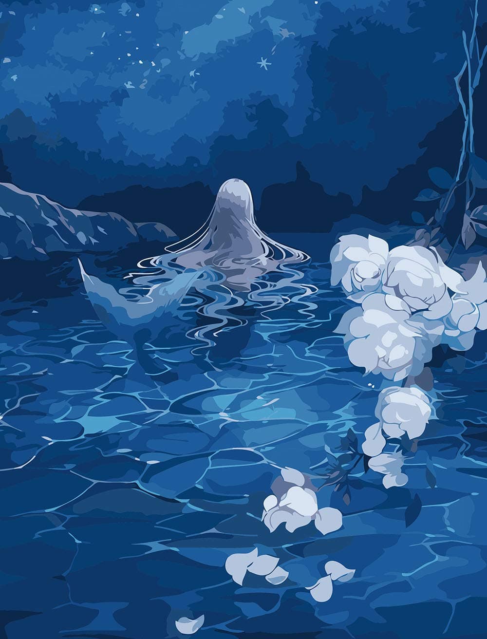 Various Mermaid Series Paint by Numbers for Adults Kids Beginners Easy Acrylic on Canvas 16"x20"with Paints and Brushes,Mermaid Under The Stars(Without Frame)